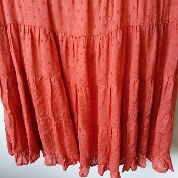 Angie Womens S Tiered Summer Sun Dress Beach Cover-up Swiss Dot Terracotta Boho - Picture 5 of 11